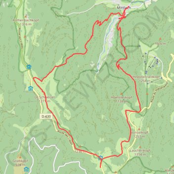 Trace GPS Mittlach, col du Herrenberg, Schweisel, col d'Hahnenbrunnen, col du Platzerwaesel, itinéraire, parcours