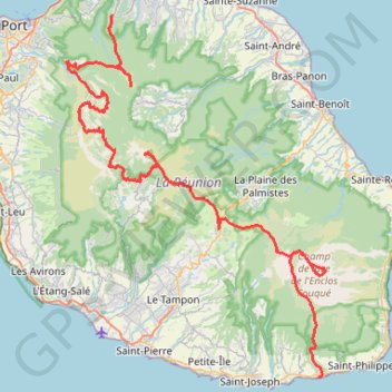Trace GPS Traversée de l'Île de la Réunion, itinéraire, parcours