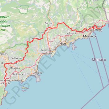 Trace GPS GR653A De Menton à Mandelieu-la-Napoule (Alpes-Maritimes), itinéraire, parcours