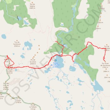 Trace GPS J1 Tuc de Ribereta y Tuc Gran de Sendrosa depuis Colomers, bivouac Lac Long, itinéraire, parcours
