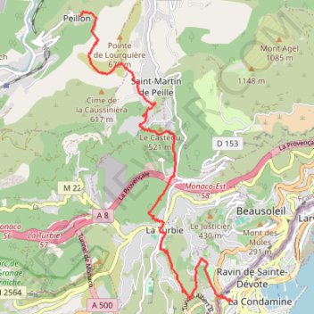Trace GPS Peillon - Monaco (Via Alpina), itinéraire, parcours