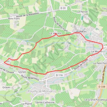 Trace GPS Marche - pierres dorées - vert - Liergues, itinéraire, parcours