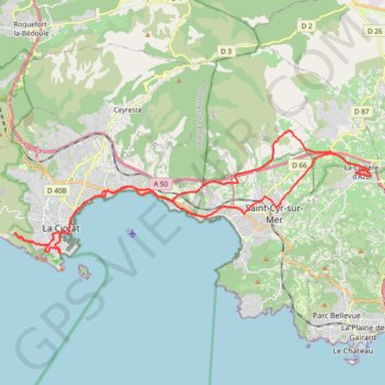 Trace GPS De La Cadière d'Azur jusqu'aux calanques du Mugel et de Figuerolles, itinéraire, parcours