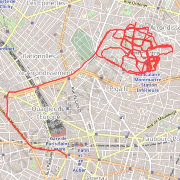 Trace GPS Dénivelé à Paris (Montmartre), itinéraire, parcours