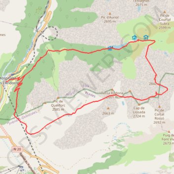 Trace GPS Puig Pedrós et puig de Coma d'Or depuis l'Hospitalet, itinéraire, parcours