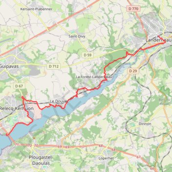 Trace GPS De Brest à Landerneau le long de l'Elorn, itinéraire, parcours