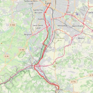 Trace GPS 10: ViaRhôna de Lyon à Saint-Romain-en-Gal / Vienne, itinéraire, parcours