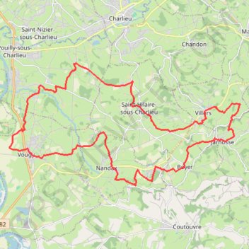 Trace GPS En Pays de Charlieu : Vougy, Saint-Hilaire-sous-Charlieu, Villers, Jarnosse, Boyer et Nandax, itinéraire, parcours
