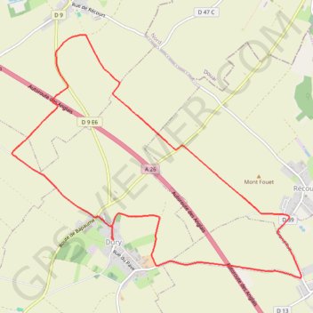 Trace GPS Dury - Saudemont - Recourt - Étaing - Éterpigny, itinéraire, parcours