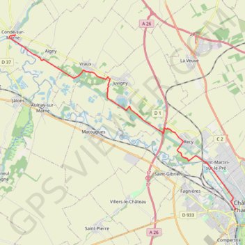 Trace GPS Chemin de Compostelle, Voie de Vézelay GR654 De Condé-sur-Marne à Châlons-en-Champagne, itinéraire, parcours