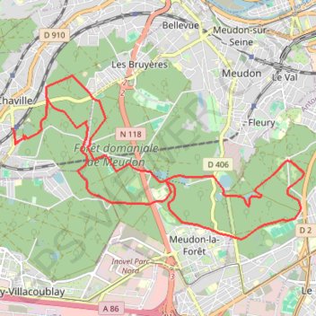 Trace GPS Boucle en forêt de Meudon - Chaville, itinéraire, parcours