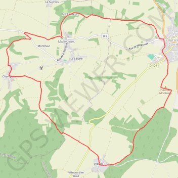 Trace GPS Circuit de Molesmes par Villepot et Courson-les-Carrières, itinéraire, parcours