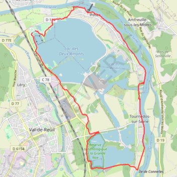 Trace GPS Le tour des lacs Poses Eure, itinéraire, parcours