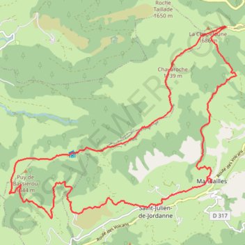 Trace GPS Le Puy Chavaroche - Mandailles-Saint-Julien, itinéraire, parcours