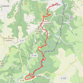 Trace GPS De Najac à Monteils, itinéraire, parcours