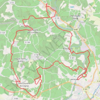 Trace GPS St Sulpice vers St Laurent Cognac 39 kms, itinéraire, parcours