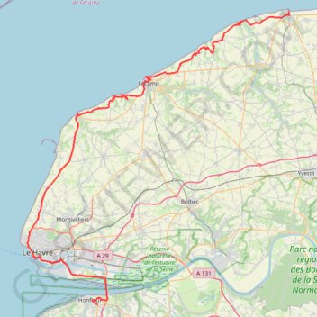 Trace GPS J2 Saint Valéry en caux / Honfleur, itinéraire, parcours