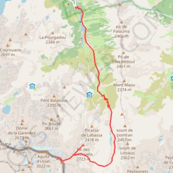 Trace GPS Pic des Cristayets, aiguille Durand, pointe de la Défaite depuis la porte d'Arrens, itinéraire, parcours
