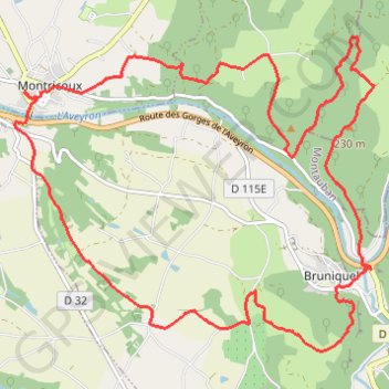 Trace GPS Montricoux-Bruniquel-Saint Maffre, itinéraire, parcours