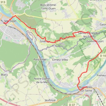 Trace GPS De Bonnières à Vernon, itinéraire, parcours