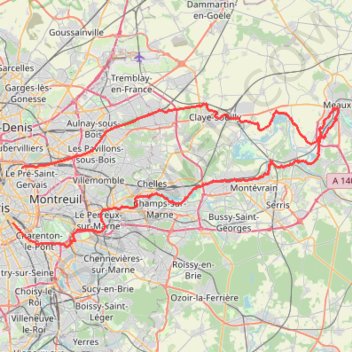 Trace GPS Ourcq - Meaux - Marne, itinéraire, parcours