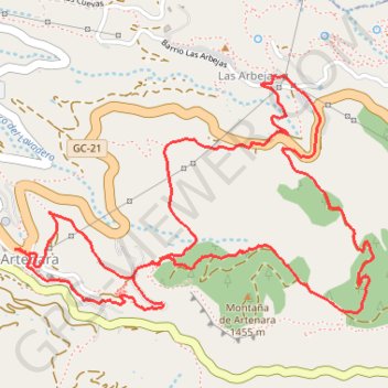 Trace GPS Artenara - Arbejas, itinéraire, parcours