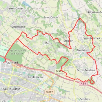 Trace GPS Tour de Morlaas depuis le bois de Pau, itinéraire, parcours