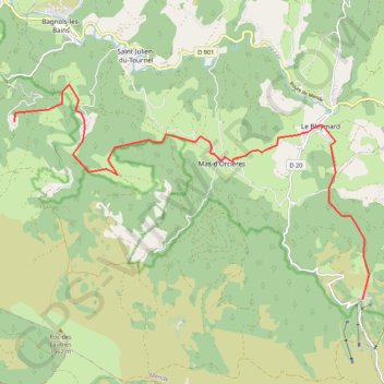 Trace GPS Gite Bleymard - Auriac, itinéraire, parcours