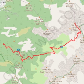 Trace GPS Pic du Canigou par Mariailles, itinéraire, parcours
