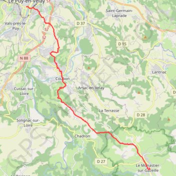 Trace GPS Chemin de Saint-Régis - Le Puy - Le Monastier-sur-Gazeille, itinéraire, parcours