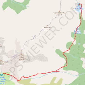Trace GPS Corse (GR20), Ciottulu di u Mori - Tighjettu, itinéraire, parcours