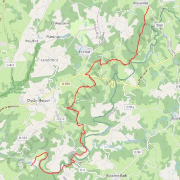 Trace GPS T01.0-Eymouthiers à Roussines, itinéraire, parcours