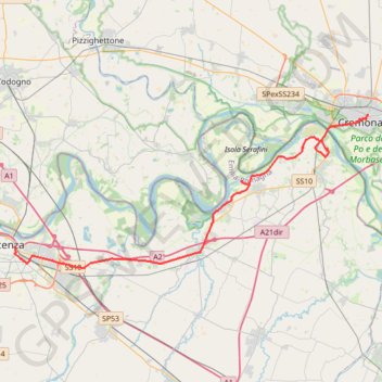 Trace GPS Piacenza Cremona, itinéraire, parcours