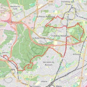 Trace GPS Rando du Plessis-Robinson à Bièvres (gare à gare), itinéraire, parcours
