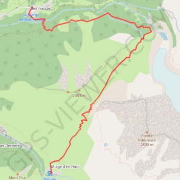 Trace GPS Bionnassay - Miage, itinéraire, parcours