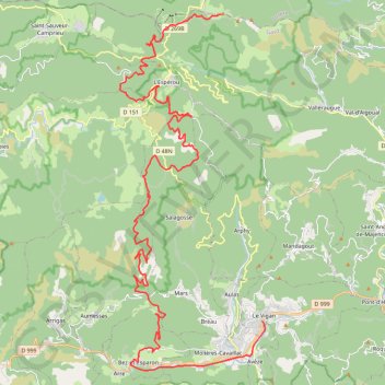 Trace GPS Descente de l'Aigoual - Le Vigan, itinéraire, parcours