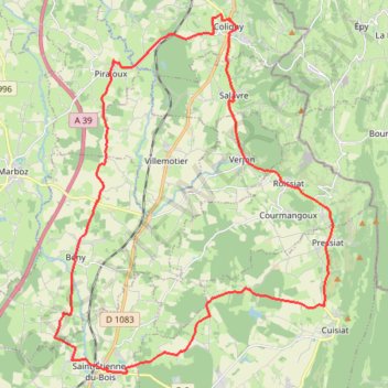 Trace GPS Circuit l'Ain à vélo n° 15 - Cavets et ventres jaunes, itinéraire, parcours
