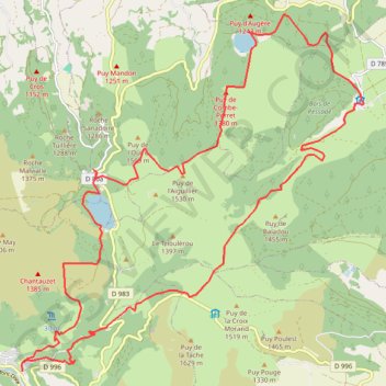 Trace GPS Puy du Sancy - Mont Dore - lac Guery - lac de Servières - Pessade, itinéraire, parcours