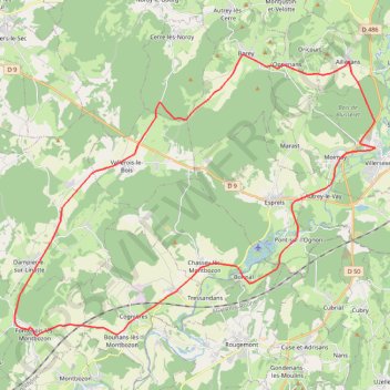 Trace GPS Circuit avec le chemin vert de Vesoul et pistes cyclables de Villersexel, itinéraire, parcours