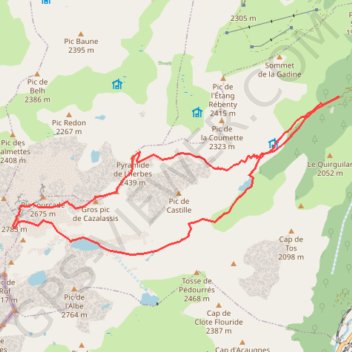 Trace GPS Pics de Cazalassis et pic de Rulhe par Mourguillou, itinéraire, parcours