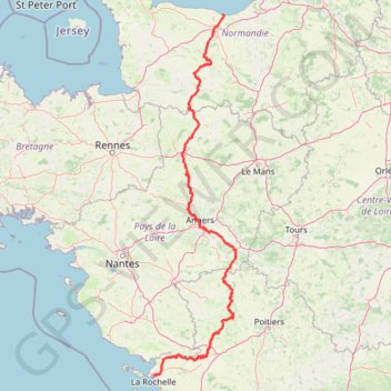Trace GPS La Vélo Francette : Ouistreham - La Rochelle, itinéraire, parcours