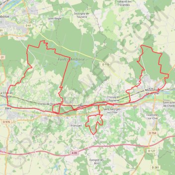 Trace GPS Fôrets de Montrichard et forêt d'Amboise, itinéraire, parcours