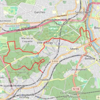 Trace GPS Forêt de Fausses-Reposes - De Chaville à Boulogne-Billancourt, itinéraire, parcours