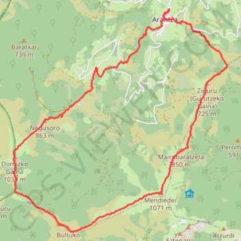 Trace GPS Ekaitza, Mendi-Eder circular desde Arantza, itinéraire, parcours