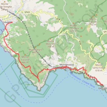 Trace GPS Levanto - Vernazza, itinéraire, parcours