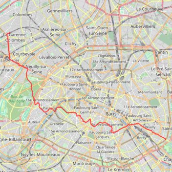 Trace GPS Traversée de Paris d'Ouest en Est, itinéraire, parcours