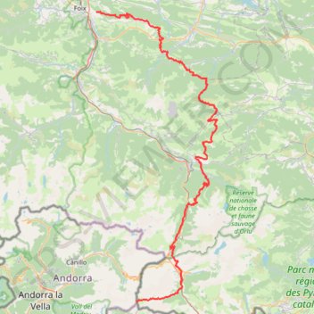 Trace GPS GR 107 : De Montgailhard (Ariège) à Portella Blanca (Andorre-Espagne), itinéraire, parcours