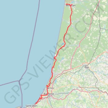 Trace GPS Mimizan a Saint Jean de Luz, itinéraire, parcours