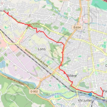Trace GPS Pau - Lescar liaison Compostelle, itinéraire, parcours