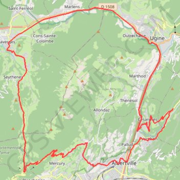 Trace GPS Albertville-Col de Tamié-Faverge-Ugine-Venthon, itinéraire, parcours
